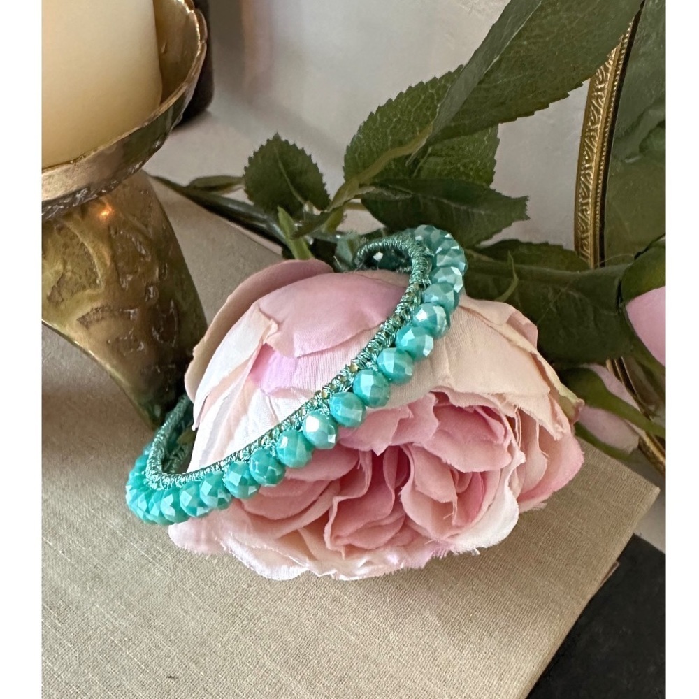Blue rhinestone beaded cuff bracelet